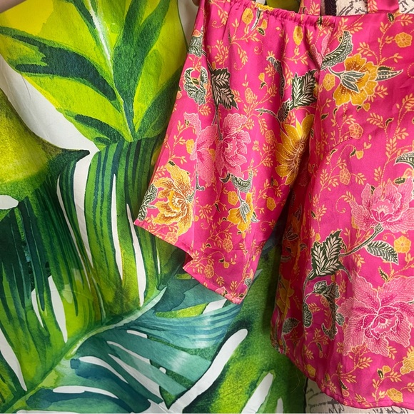 NWT Forever 21 L Pink Floral Satin Tie Strap Crop Cold Shoulder Feminine Blouse - Picture 6 of 12